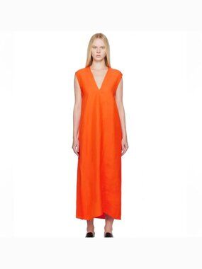Studio Nicholson Lise Linen Twill Midi Dress Clementine Orange size UK 22 / US 8